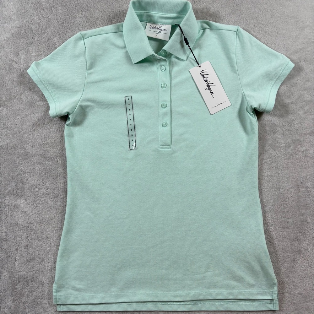 Walter Hagen Clubhouse Classic Polo Shirt Womens Small Celestial Mint‎ UPF 25+